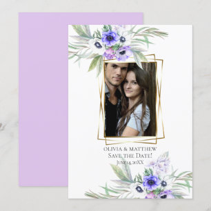 Save the Date Violet Anemone Floral Bouquets Invitation