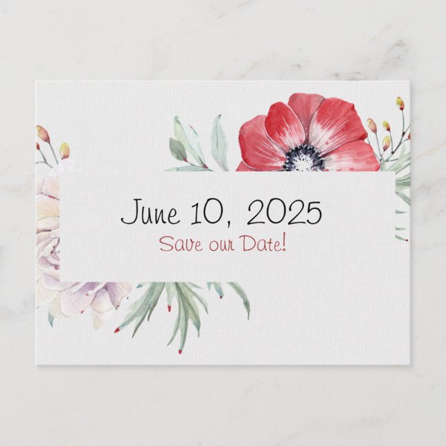 Save the Date watercolor bouquet Announcement Postcard (Front)