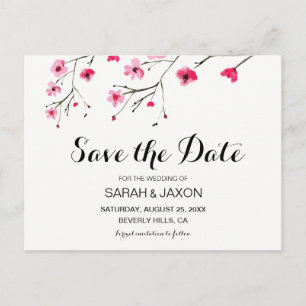 Save the Date Watercolor Cherry blossoms Announcement Postcard