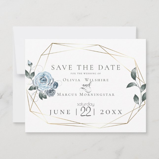 Save the Date  |  Watercolor Dusty Blue Floral (Front)