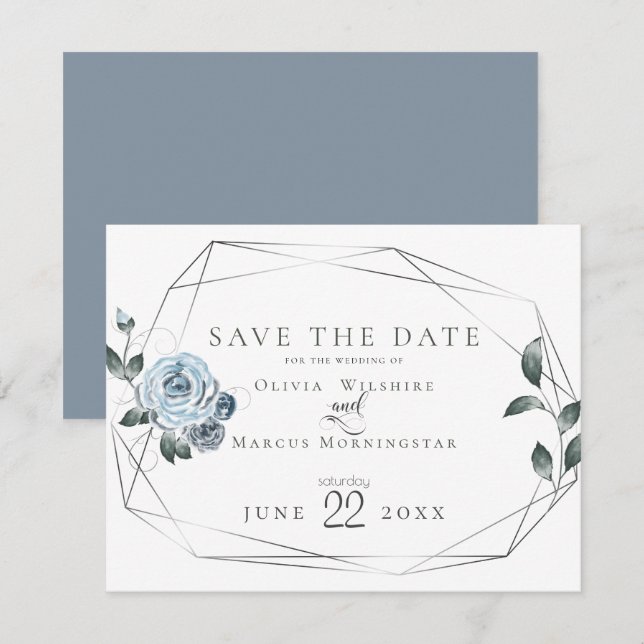 Save the Date  |  Watercolor Dusty Blue Floral (Front/Back)