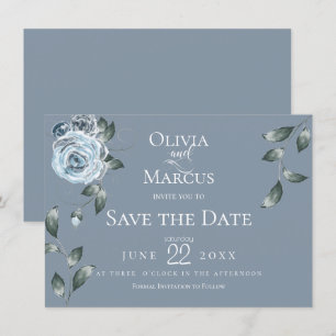 SAVE THE DATE Watercolor Dusty Blue Floral Invitation
