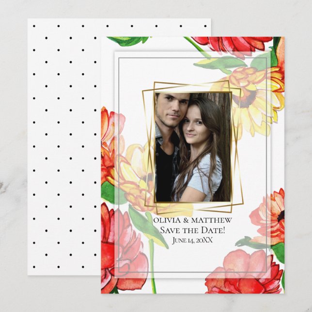 Save the Date | Watercolor Floral Photo Frame Invitation (Front/Back)