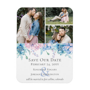 Save The Date Watercolor Floral Unique Wedding Magnet