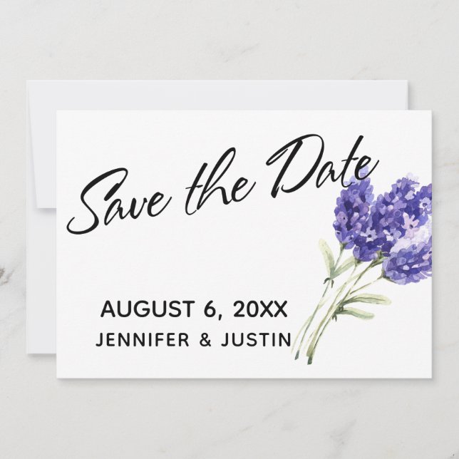 Save the Date Watercolor Lavender Flowers (Front)