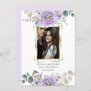 Save the Date Watercolor Lavender Peony Floral Invitation