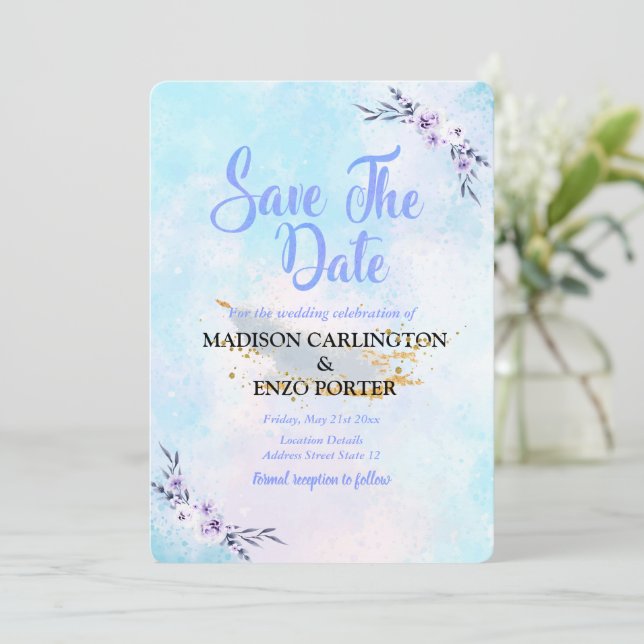 Save The Date Watercolor Pastel Invitation (Standing Front)
