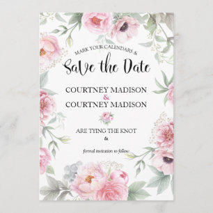 Save the Date Watercolor Pink Roses Flowers