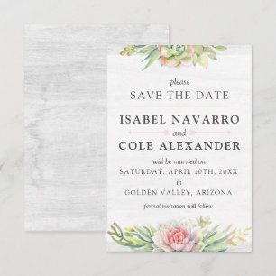 Save The Date Watercolor Succulent Cactus Card