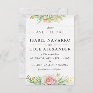 Save The Date Watercolor Succulent Cactus Card