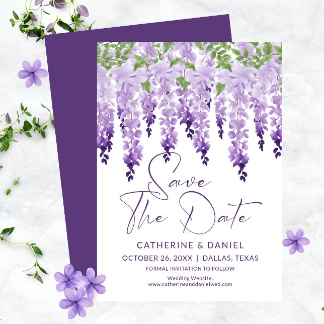 Save The Date Watercolor Wisteria Lilac Wedding (Creator Uploaded)