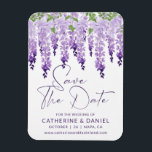 Save The Date Watercolor Wisteria Lilac Wedding Magnet<br><div class="desc">Save The Date Watercolor Wisteria Lilac Wedding Save The Date Magnets features elegant watercolor wisteria flowers in soft lilac, lavender and purple with green leaves on a white background with your Save The Date information below. Personalise by editing the text in the text boxes provided. Designed for you by ©Evco...</div>