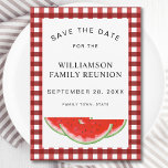 Save The Date Watermelon Family Reunion<br><div class="desc">Are you planning a family reunion? 
Let your family know the date with this unique Save the Date card.
It is decorated with watercolor watermelons and a red and white buffalo check background. 
Easily customisable. Original Watercolor © Michele Davies.</div>