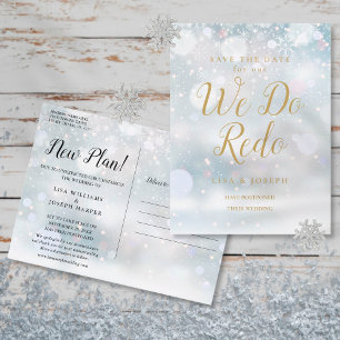 Save the Date We Do Redo Winter Event Gold Script Postcard