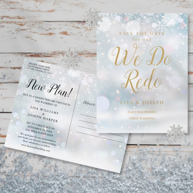 Save the Date We Do Redo Winter Event Gold Script  Postcard (Creator Uploaded)