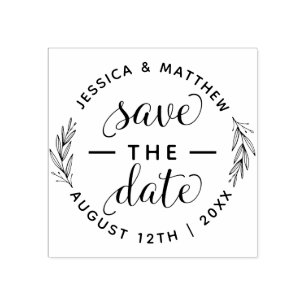 Save The Date Wedding Announcement Elegant Script Rubber Stamp