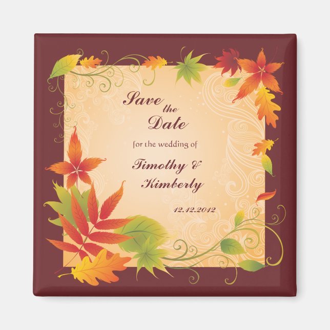 Save the Date wedding autumn fall leaves magnet (Front)