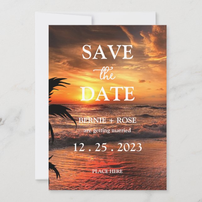 SAVE THE DATE WEDDING BEACH SUNSET INVITATION (Front)