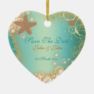 Save The Date wedding beach theme announcement Ceramic Tree Decoration