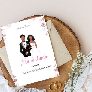Save the date, wedding, black couple,  date