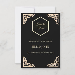Save the Date Wedding Black Gold Hexagon Art Deco