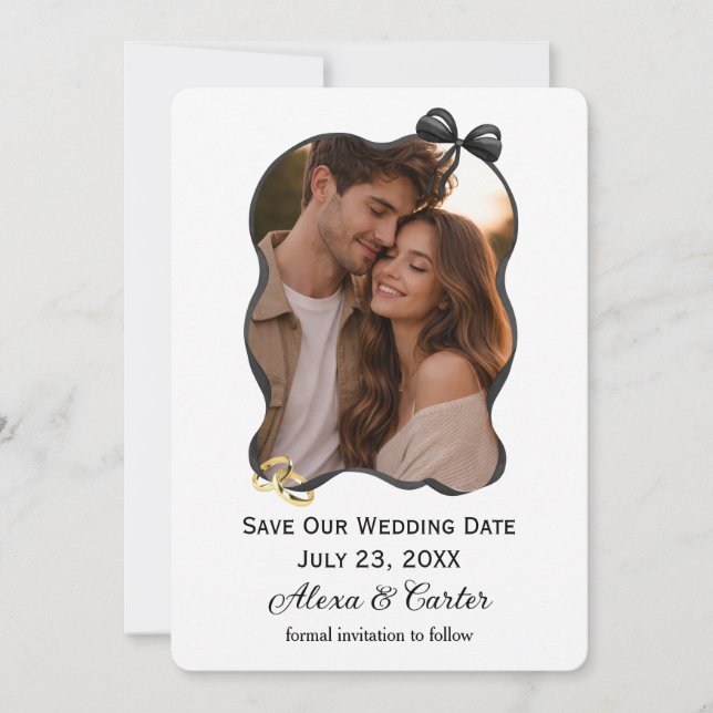 Save The Date Wedding Bow And Ribbon Frame Invitation (Front)