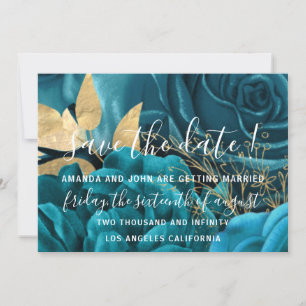 Save The Date Wedding Bride Floral Gold Blue Teal