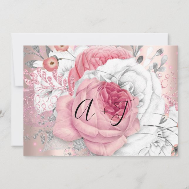 Save The Date Wedding Bride Roses Pink Silver (Back)