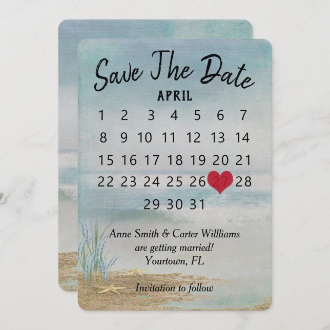Save the Date Wedding Calendar Beach Starfish Invitation (Front/Back)