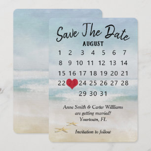 Save the Date Wedding Calendar Beach Starfish Invitation