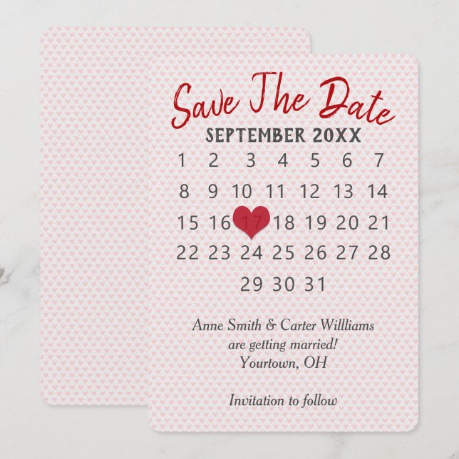 Save the Date Wedding Calendar   Invitation (Front/Back)