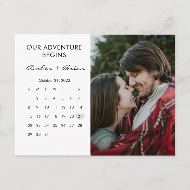 Save the Date Wedding Calendar Photo Postcard (Front)