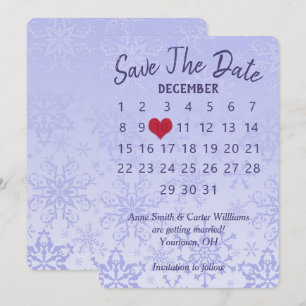 Save the Date Wedding Calendar Purple Snowflakes Invitation