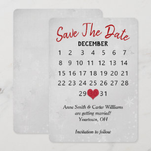 Save the Date Wedding Calendar Silver Snowflakes Invitation