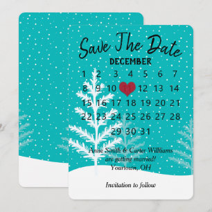 Save the Date Wedding Calendar Winter Snow Invitation