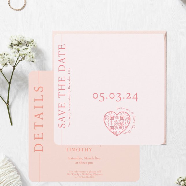Save the Date Wedding card Blush Pink QR code (Creator Uploaded)