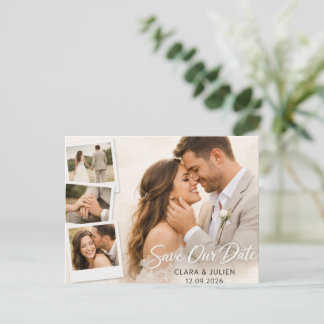 Save the Date Wedding Card Modern Script | 4 Photo