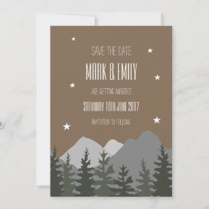 Save the Date Wedding Card Trees and Mountains