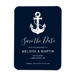 Save The Date Wedding Couple's Nautical Navy Blue Magnet