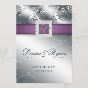 Save the Date Wedding Damask Jewel Purple Silver
