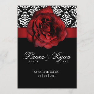 Save the Date Wedding Damask Red Rose