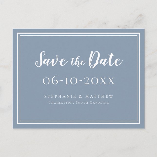 Save The Date Wedding Dusty Blue Simple Modern Announcement Postcard (Front)