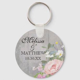 Save the Date Wedding Favors Rustic Wood Floral Key Ring
