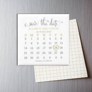 Save the Date Wedding Gold 5 Rows Calendar Magnet