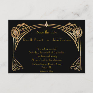 Save the Date Wedding, great-Gatsby, black & gold Invitation