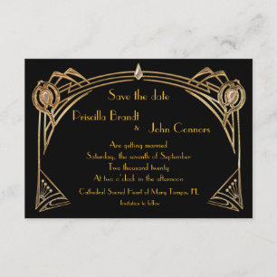 Save the Date Wedding, great-Gatsby, black & gold Invitation