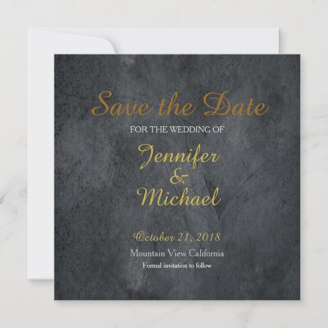Save the Date Wedding Handwriting Laid Grey Gold (Front)