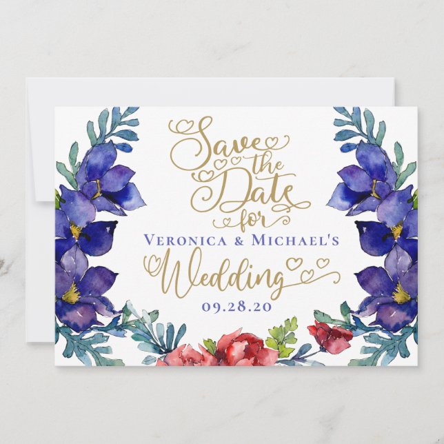 Save The Date Wedding | Happiness Floral & Script Invitation (Front)