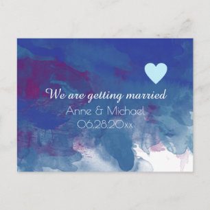 save-the-date wedding heart on bluish announcement postcard
