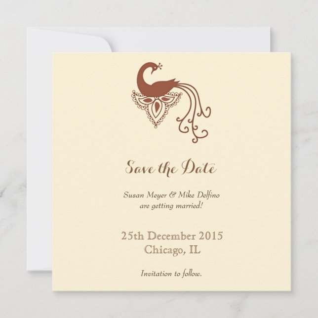 Save the date wedding invitation card peacock (Front)